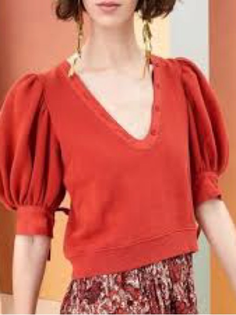 Ulla Johnson Bess Pullover Bossa Nova V-Neck Puff-Sleeve Sweater